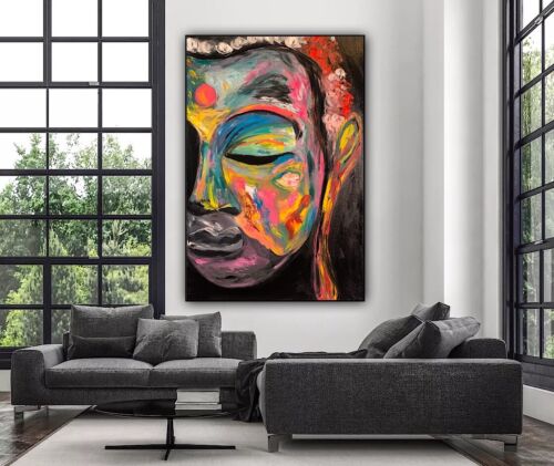 Impressionist Original Abstract Oil Painting On Canvas 90x60cm Buddha Art Happy