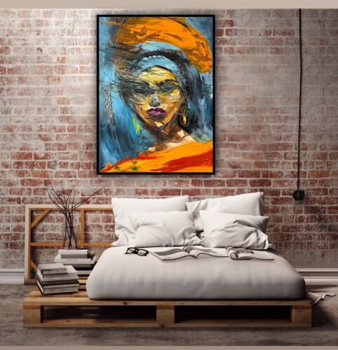Original Abstract Oil Painting On Canvas 62x46cm Fashion Queen II African Art portrait