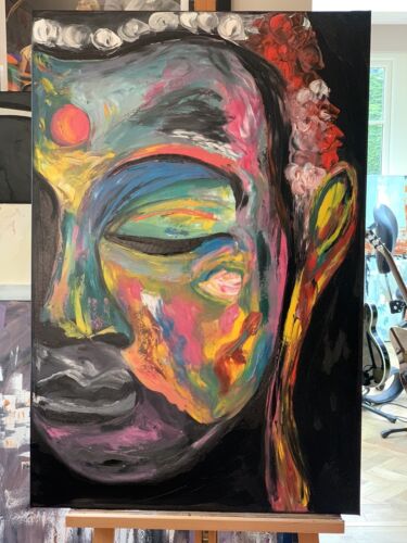 Impressionist Original Abstract Oil Painting On Canvas 90x60cm Buddha Art Happy