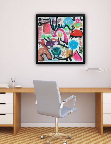 Framed Abstract Original Oil Painting on 43x43cm canvas Graffiti Art Vogue Love