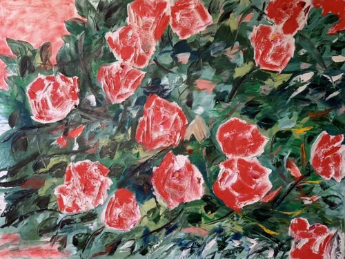Richter Abstract Impressionist Style Original Oil Painting 100x76cm Red bush roses