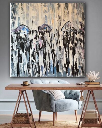Richter Original Abstract Oil Painting 100x100cm On 2cm Canvas London Rain I