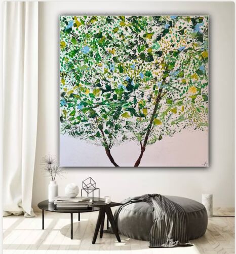 Framed Monet Style Original Abstract Oil Painting On Canvas 100x100cm Emerald Bloom Oka floral