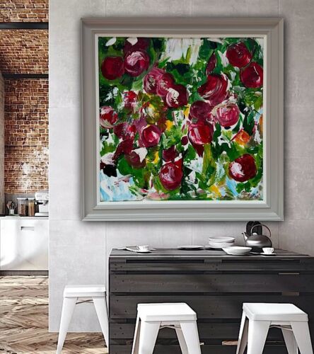 Framed Original Anstract Oil Painting On Canvas 71x71cm Apple Tree Textured Oka