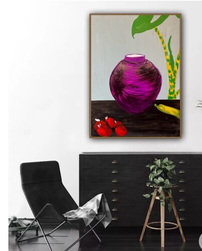 Large Abstract Original Oil Painting On 60 X 46cm canvas Exotic Vase Still life