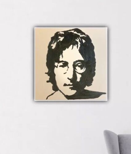 John Lennon Black &White Original Oil Painting Canvas 30X 30cm Pop Art Beatles