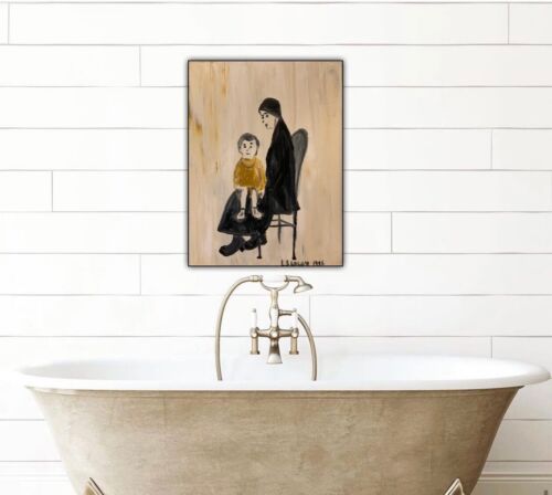 L.S. Lowry Abstract Oil Painting On Canvas 30X40cm Mother & Child Ready To Hang