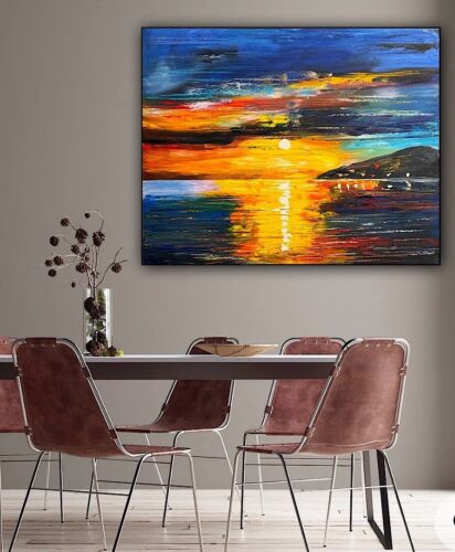 Richter Original Abstract Oil Painting On Canvas 100x80cm Sunset Tranquility Oka seaside