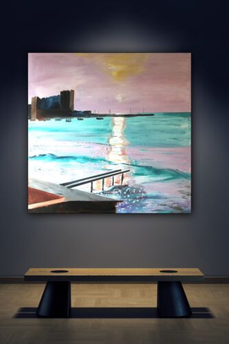 richter style Original Abstract Oil Painting On Canvas 80x80cm Early Morning seaside