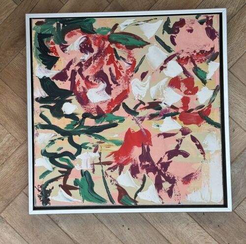 Framed Original Abstract Contemporary Oil Painting On Canvas 45x45cm Roses Oka