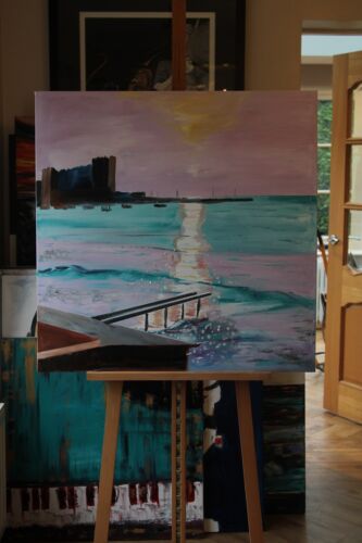 richter style Original Abstract Oil Painting On Canvas 80x80cm Early Morning seaside