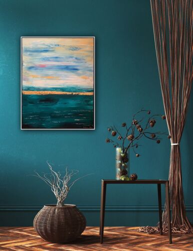 Framed Richter Style Oil Painting On deep Canvas 50x60cm Gold leaf ‘Seascape’