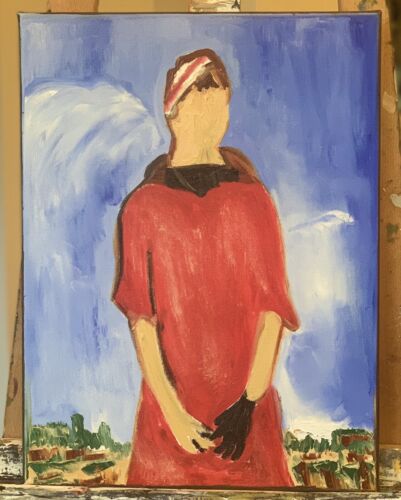 Richter style original abstract Oil Painting On Canvas 30cmX 40cm Woman in Red