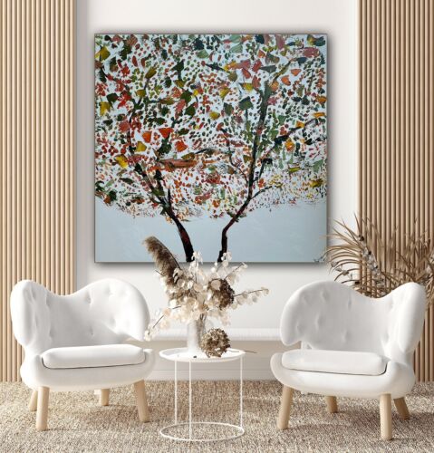 Framed Monet Style Original Abstract Oil Painting On Canvas 80 x 80cm Lot of flowers