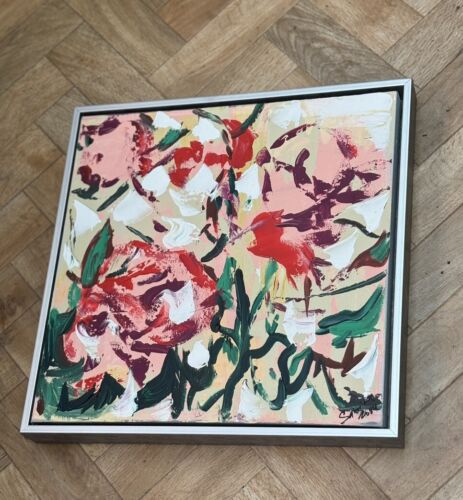 Framed Original Abstract Contemporary Oil Painting On Canvas 45x45cm Roses Oka