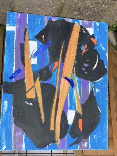 Pollock Style Original Abstract Oil Painting On 100x80cm Canvas Blue Level Sale