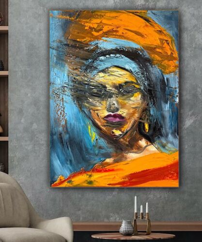 Original Abstract Oil Painting On Canvas 62x46cm Fashion Queen II African Art portrait