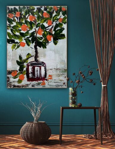 Renour Abstract Original Oil Painting On 80x60cm canvas Textured Orange Tree