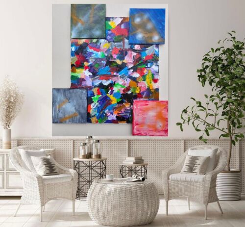 Mark Rothko Style Abstract Oil Painting On Canvas 50x60cm Yellow, Orange, Blue