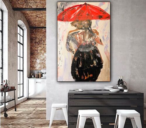 Richter Style Original Abstract Oil Painting On 90x60cm canvas Woman in the rain
