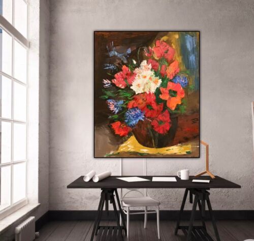 Renoir Original Abstract Oil Painting On Canvas 50X60cm Playful Flowers In Oka
