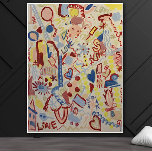 Large Abstract Original Oil Painting On 100x80cm canvas Graffiti Art Love Wins