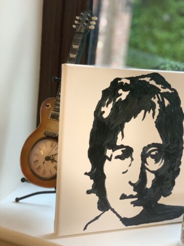 John Lennon Black &White Original Oil Painting Canvas 30X 30cm Pop Art Beatles