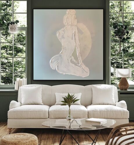 Richter Style Original Abstract Oil Painting On 80x80cm Canvas Pure White ‘Nude’