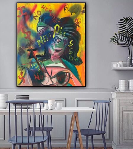 Abstract Original Oil Painting On 2cm Canvas 50 X 60cm Woman Bust Graffiti art