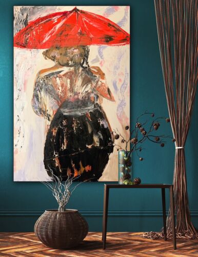 Richter Style Original Abstract Oil Painting On 90x60cm canvas Woman in the rain