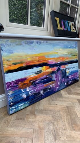 Richter Style Large Original Abstract Oil Painting On Canvas 120x60cm Sunset II seaside