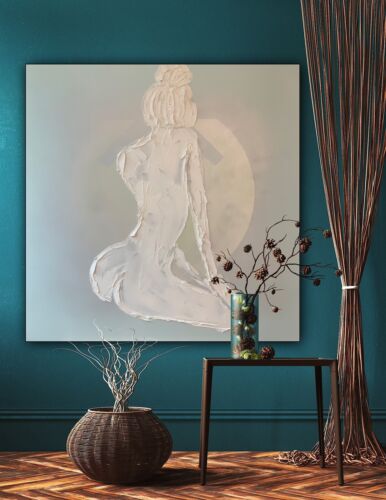 Richter Style Original Abstract Oil Painting On 80x80cm Canvas Pure White ‘Nude’