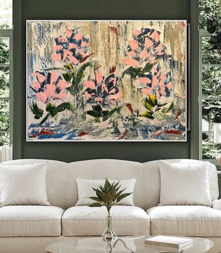 Oka Contemporary Abstract Original Oil Painting 80x60cm Whispers Of pink Peonies flowers