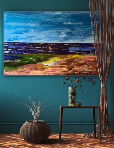 Richter Style Original Abstract Oil Painting On Canvas 150x100cm Seascape Ocean
