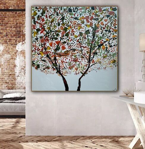 Framed Monet Style Original Abstract Oil Painting On Canvas 80 x 80cm Lot of flowers
