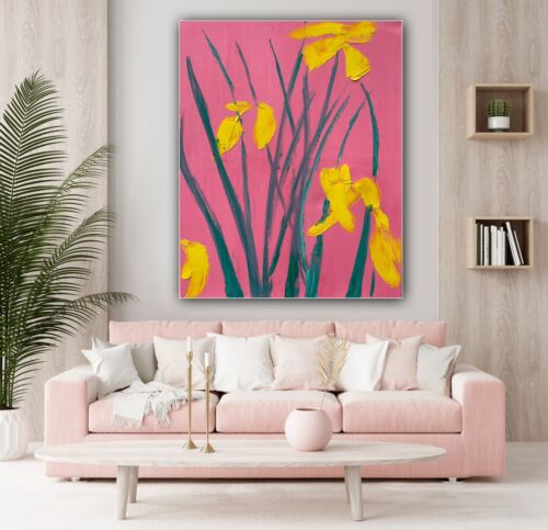 Large Richter Abstract Original Oil Painting On Canvas 76x60cm Yellow Flowers