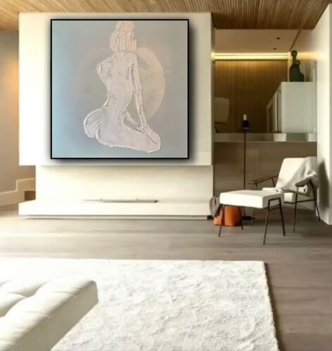 Richter Style Original Abstract Oil Painting On 80x80cm Canvas Pure White ‘Nude’