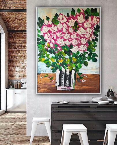 Large Abstract Original Oil Painting On 100x80cm canvas Flowers White Roses II