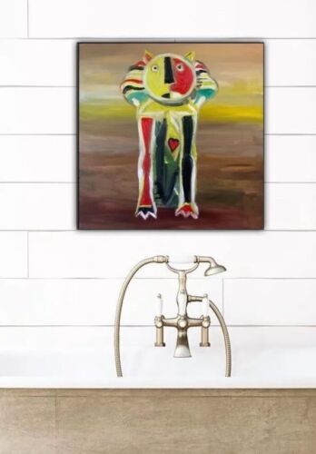 Abstract Original Oil Painting On Canvas 40x40cm Cat Ready To Hang Vogue study