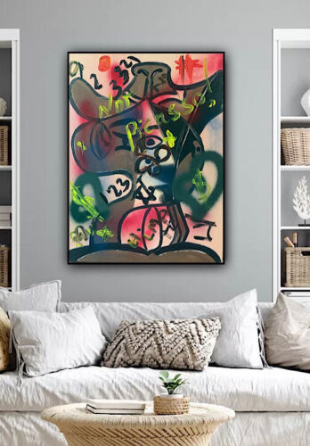 original Abstract Oil Painting On 2cm Canvas 47 X62cm Graffiti Art Love Climate