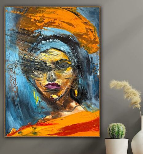 Original Abstract Oil Painting On Canvas 62x46cm Fashion Queen II African Art portrait