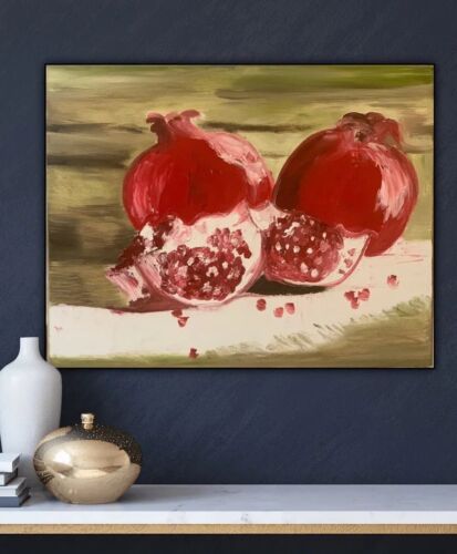 Rare Still Life Oil Painting On Canvas Size 50x 40cm ‘Pomegranates In Harrods