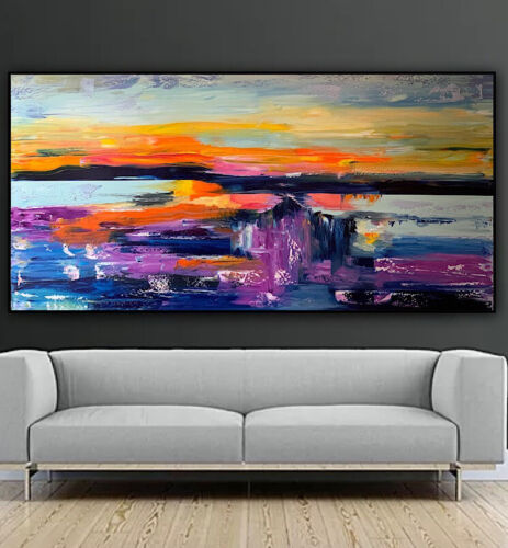 Richter Style Large Original Abstract Oil Painting On Canvas 120x60cm Sunset II seaside