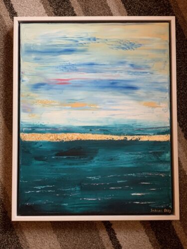 Framed Richter Style Oil Painting On deep Canvas 50x60cm Gold leaf ‘Seascape’