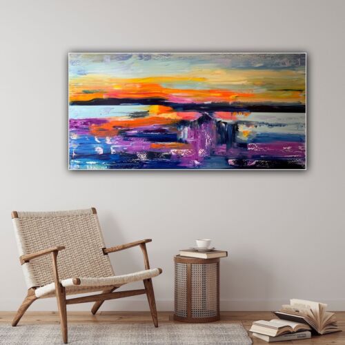 Richter Style Large Original Abstract Oil Painting On Canvas 120x60cm Sunset II seaside