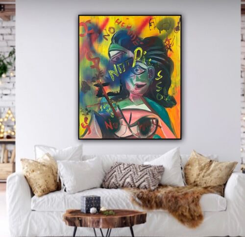 Abstract Original Oil Painting On 2cm Canvas 50 X 60cm Woman Bust Graffiti art