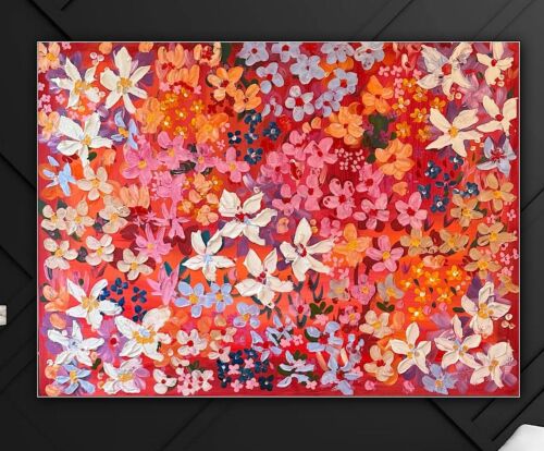 Framed Original Abstract Oil Painting On Canvas 121x92cm Summer Garden Textured floral