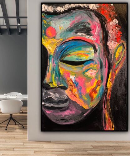 Impressionist Original Abstract Oil Painting On Canvas 90x60cm Buddha Art Happy