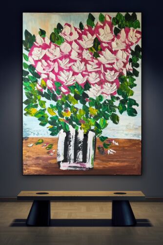 Large Abstract Original Oil Painting On 100x80cm canvas Flowers White Roses II