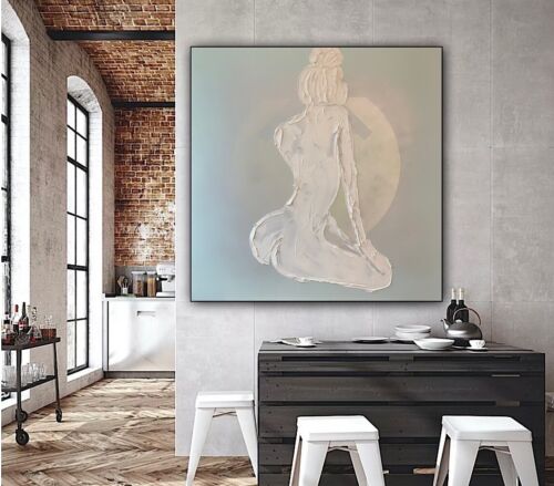 Richter Style Original Abstract Oil Painting On 80x80cm Canvas Pure White ‘Nude’